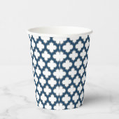 Wit en Navy Blue Trellis, Lattice, Quatrefoil Papieren Bekers (Rechts)