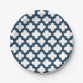 Wit en Navy Blue Trellis, Lattice, Quatrefoil Papieren Bordje (Voorkant)
