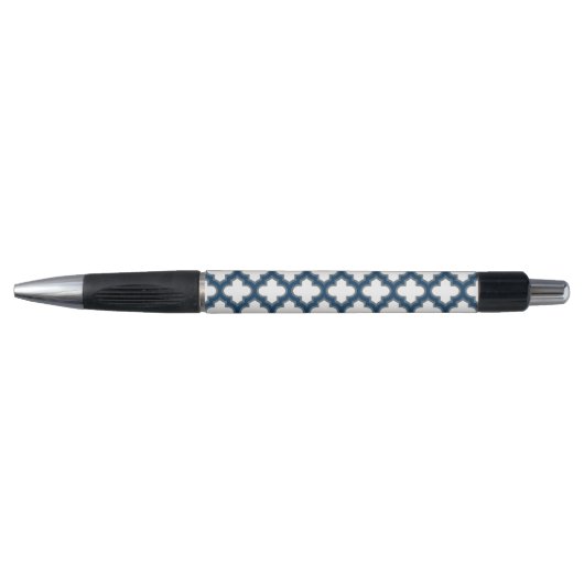 Wit en Navy Blue Trellis, Lattice, Quatrefoil Pen (Voorkant)