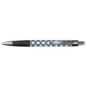 Wit en Navy Blue Trellis, Lattice, Quatrefoil Pen (Achterkant)