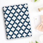 Wit en Navy Blue Trellis, Lattice, Quatrefoil Planner
