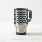 Wit en Navy Blue Trellis, Lattice, Quatrefoil Reisbeker (Voorkant rechts)