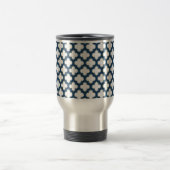 Wit en Navy Blue Trellis, Lattice, Quatrefoil Reisbeker (Center)