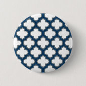 Wit en Navy Blue Trellis, Lattice, Quatrefoil Ronde Button 5,7 Cm (Voorkant)