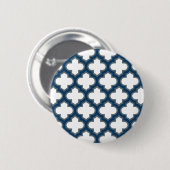 Wit en Navy Blue Trellis, Lattice, Quatrefoil Ronde Button 5,7 Cm (Voorkant /achterkant)