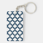 Wit en Navy Blue Trellis, Lattice, Quatrefoil Sleutelhanger (achterkant)