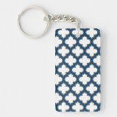 Wit en Navy Blue Trellis, Lattice, Quatrefoil Sleutelhanger (Voorkant)
