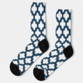 Wit en Navy Blue Trellis, Lattice, Quatrefoil Sokken (Links)