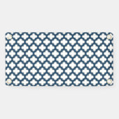 Wit en Navy Blue Trellis, Lattice, Quatrefoil Spandoek (Horizontaal)
