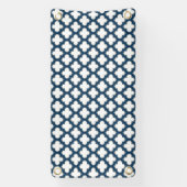 Wit en Navy Blue Trellis, Lattice, Quatrefoil Spandoek (Verticaal)