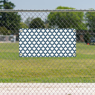 Wit en Navy Blue Trellis, Lattice, Quatrefoil Spandoek