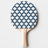 Wit en Navy Blue Trellis, Lattice, Quatrefoil Tafeltennisbatje (Achterkant)