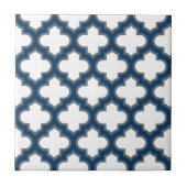 Wit en Navy Blue Trellis, Lattice, Quatrefoil Tegeltje (Voorkant)