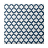 Wit en Navy Blue Trellis, Lattice, Quatrefoil Tegeltje (Voorkant)