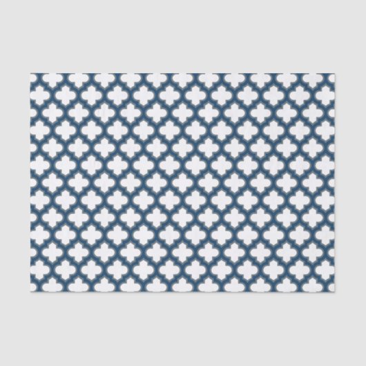 Wit en Navy Blue Trellis, Lattice, Quatrefoil Tissuepapier (Voorkant)