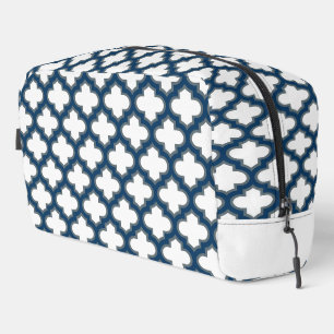 Wit en Navy Blue Trellis, Lattice, Quatrefoil Toilettasje