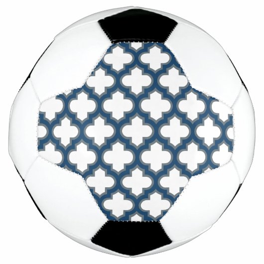 Wit en Navy Blue Trellis, Lattice, Quatrefoil Voetbal (Voorkant)