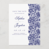 Wit en Navy | Elegante kant Save the Date Aankondigingskaart (Voorkant)