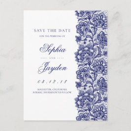 Wit en Navy | Elegante kant Save the Date Aankondigingskaart