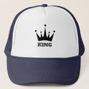 Wit en Navy Kleur Koning tekst Kroon Afbeelding Pe Trucker Pet