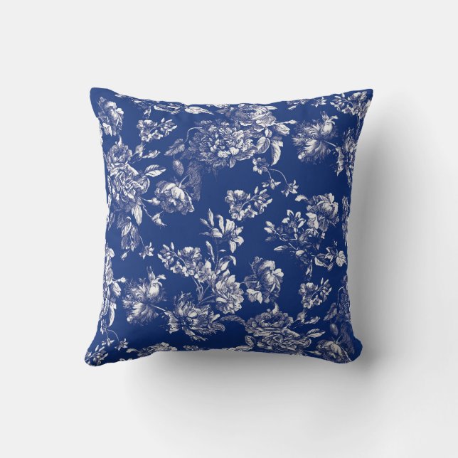 Wit en Navy profiel Toile Sierkussen (Achterkant)