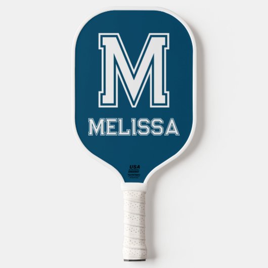 Wit en Oceaanblauw Minimalistisch Modern Monogram Pickleball Paddle (Voorkant)