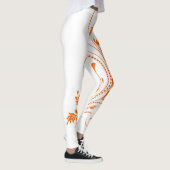 Wit en oranje damast scrollwerk bloempatroon leggings (Rechts)