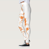 Wit en oranje damast scrollwerk bloempatroon leggings (Links)