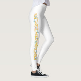 Wit en oranje damast scrollwerk bloempatroon leggings