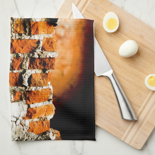 Wit en oranje Gebroken baksteen Theedoek (Quarter Fold)