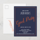 Wit en Oranje op de zwarte graduatiepartij Aankondigingskaart (Voorkant / Achterkant)