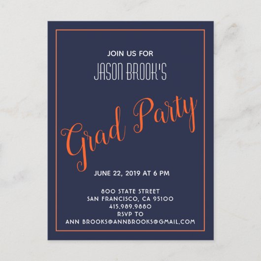 Wit en Oranje op de zwarte graduatiepartij Aankondigingskaart (Voorkant)