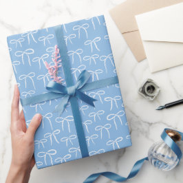 Wit en Periwinkle Blue Eenvoudige Bogen Patroon Cadeaupapier