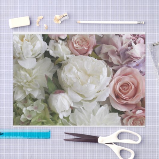  wit en perzik pioen bloemenpapier tissuepapier (Craft)