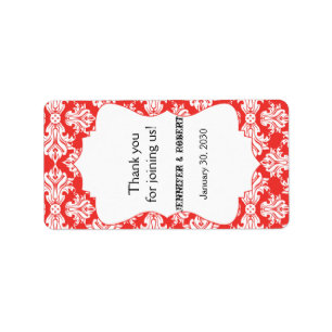 Wit en Poppy Rood Damask Bruiloft Lip Balm Label