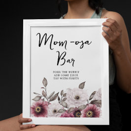 Wit en Pruim Floral Mom-osa-bar Baby shower Poster