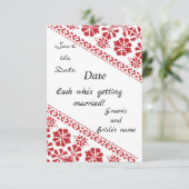 Wit en Rd Tatreez Wo. Save/the/Date Aankondiging (Staand voorkant)
