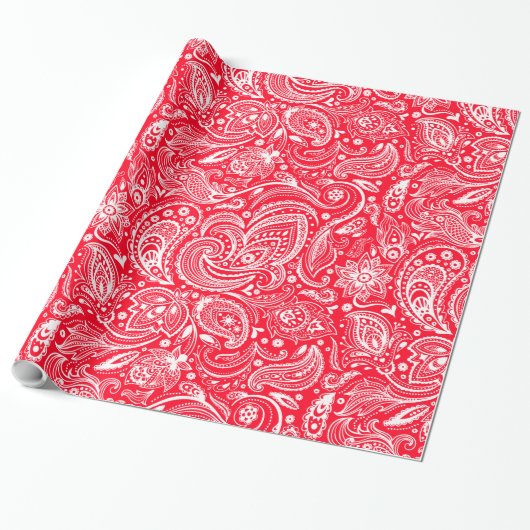 Wit en rood flesje paisley Pattern wrapping Cadeaupapier (Uitgerold)