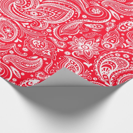 Wit en rood flesje paisley Pattern wrapping Cadeaupapier (Hoek)