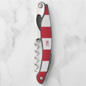 Wit en rood gestreept monogram kurkentrekker (Voorkant)