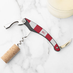 Wit en rood gestreept monogram kurkentrekker