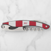 Wit en rood gestreept monogram kurkentrekker (Voorkant)