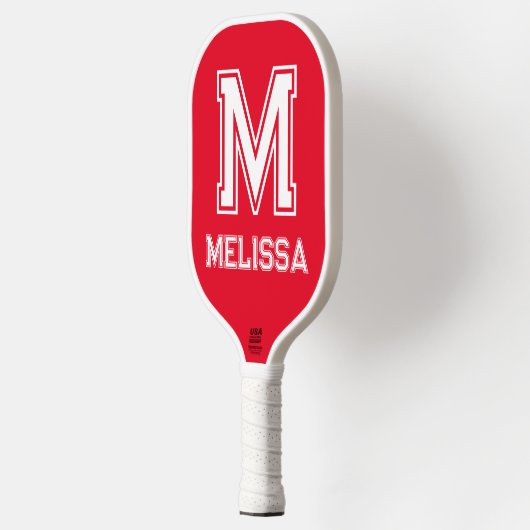 Wit en Rood Minimalistisch Modern Monogram Pickleball Paddle (Links)