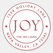 Wit en Rood Modern Joy Holiday Retouradres Ronde Sticker (Voorkant)