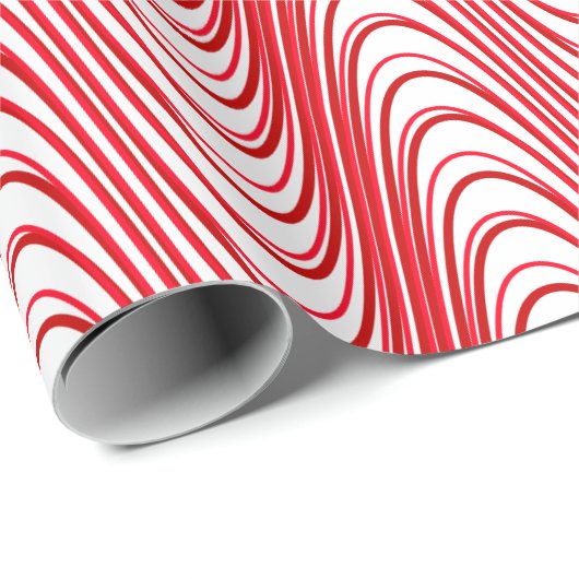 Wit en Rood Moire Strepen Trippy Abstract Modern Cadeaupapier (Rol Hoek)
