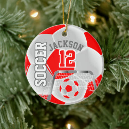 Wit en rood personaliseer Voetbal Keramisch Ornament