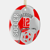 Wit en rood personaliseer Voetbal Keramisch Ornament (Rechts)