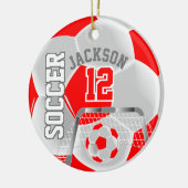 Wit en rood personaliseer Voetbal Keramisch Ornament (Links)