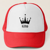 Wit en Rood Roze KING Tekst Kroon Afbeelding Trucker Pet (Voorkant)