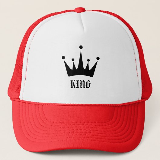 Wit en Rood Roze KONING Tekst Kroon Afbeelding Trucker Pet (Voorkant)